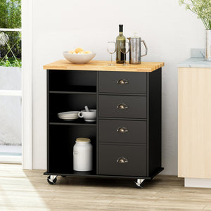 English Elm Christopher Knight Home® - Kitchen Island Cart with Rubberwood Top, Rolling Storage Cabinet with Drawers & Locking Casters Black 67757.00NATBLK