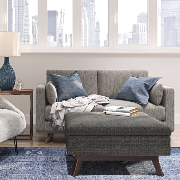 English Elm Owen Coffee Table Storage Ottoman - Mid-Century Modern Ebony Tweed With Lift-Top Design & Safety Hinge B136P159192-GIGA