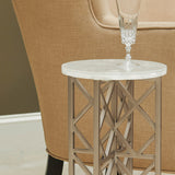 Gypsum Stone-Top Drink Table with Metal Base Silver with Stone and Metal Finish P301592 Pulaski Furniture