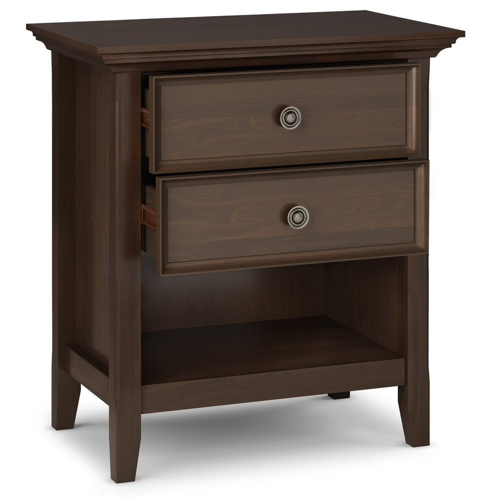 English Elm Amherst Bedside Table - Handcrafted Natural Aged Brown With Drawers & Open Shelf For Versatility B136P158368