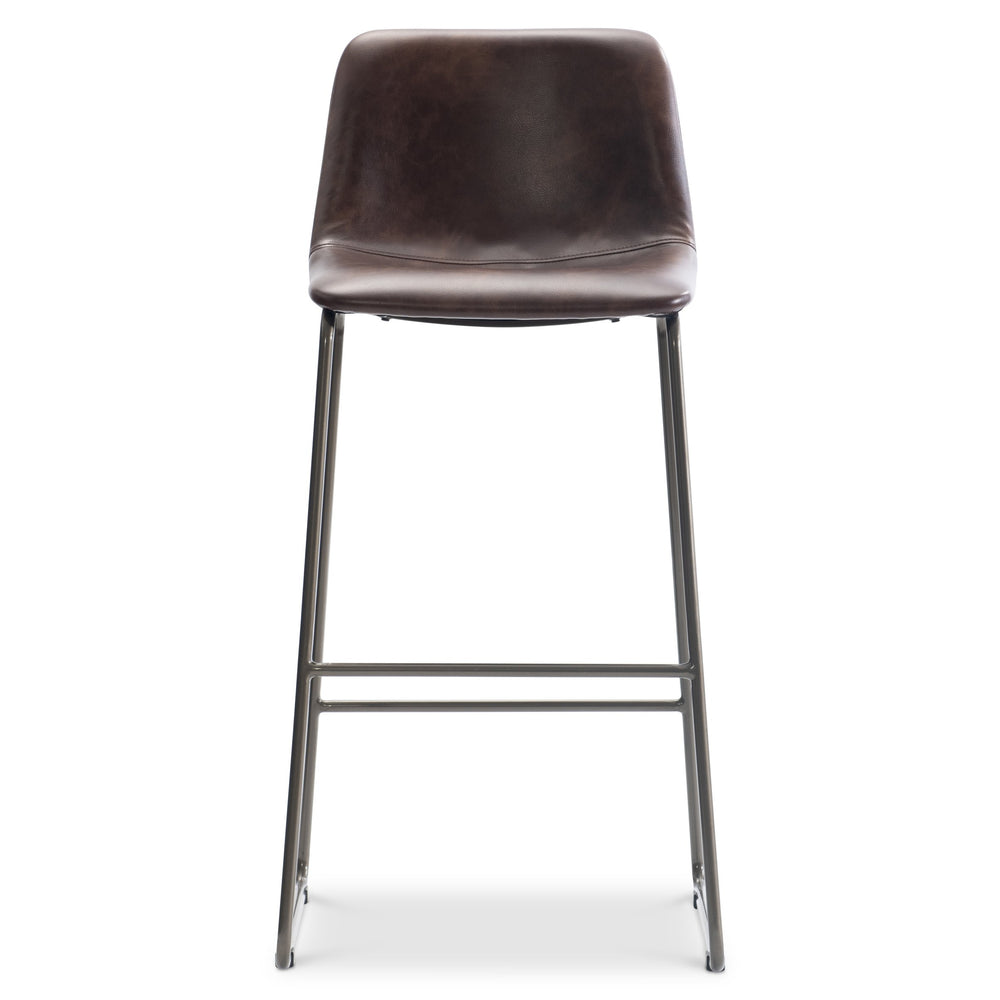 Bernhardt Bernhardt Sharpe Leather Upholstered Barstool with Bronze Metal Frame for Modern Bars L25594