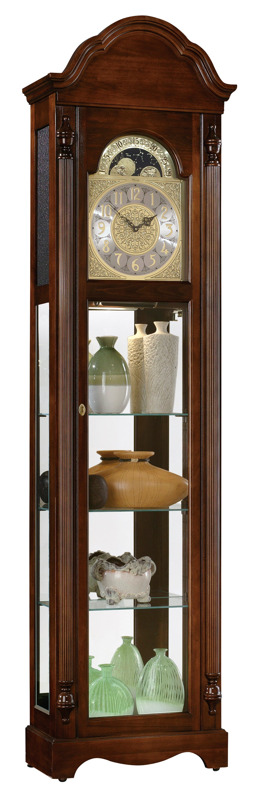 Hekman Furniture 2041 Clarksburg Grandfather Clock - Elegant Display With Adjustable Glass Shelves & Interior Light Country Maple Clarksburg Grandfather Clock 2041