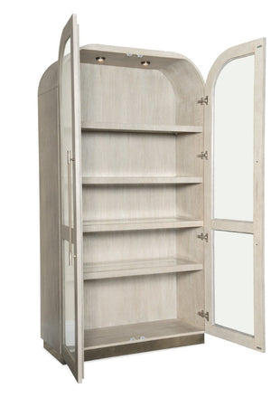 Hooker Furniture Modern Mood Display Cabinet With Integrated Lighting, Quartered Oak Veneer, Leather Pulls, Soft-Close Doors Light Brown 6850-75906-80