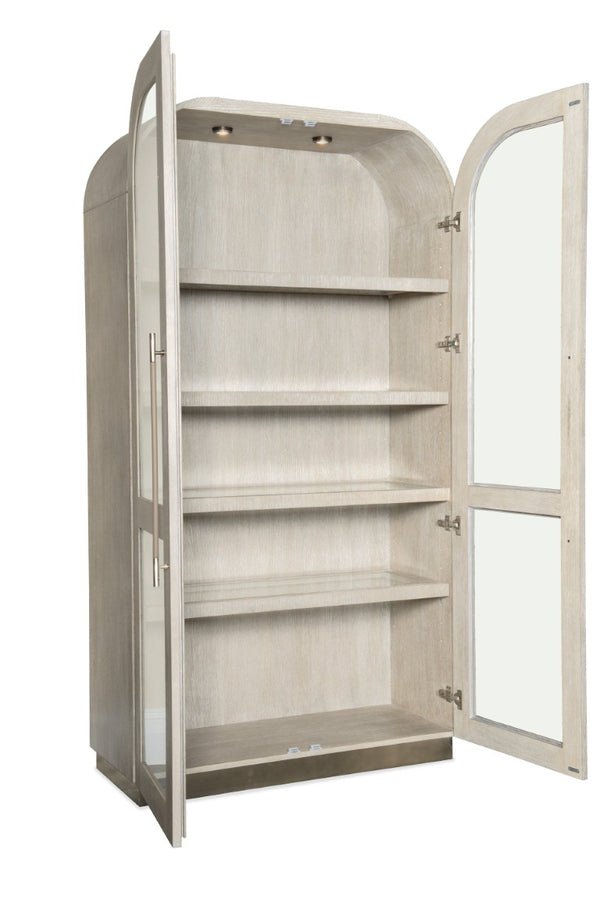 Hooker Furniture Modern Mood Display Cabinet With Integrated Lighting, Quartered Oak Veneer, Leather Pulls, Soft-Close Doors Light Brown 6850-75906-80