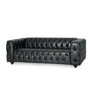 English Elm Mirod Button Tufted Three Seat Pu Sofa with Birch Legs for Living Room N760S0000012B