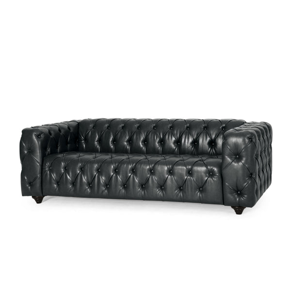 English Elm Mirod Button Tufted Three Seat Pu Sofa with Birch Legs for Living Room N760S0000012B