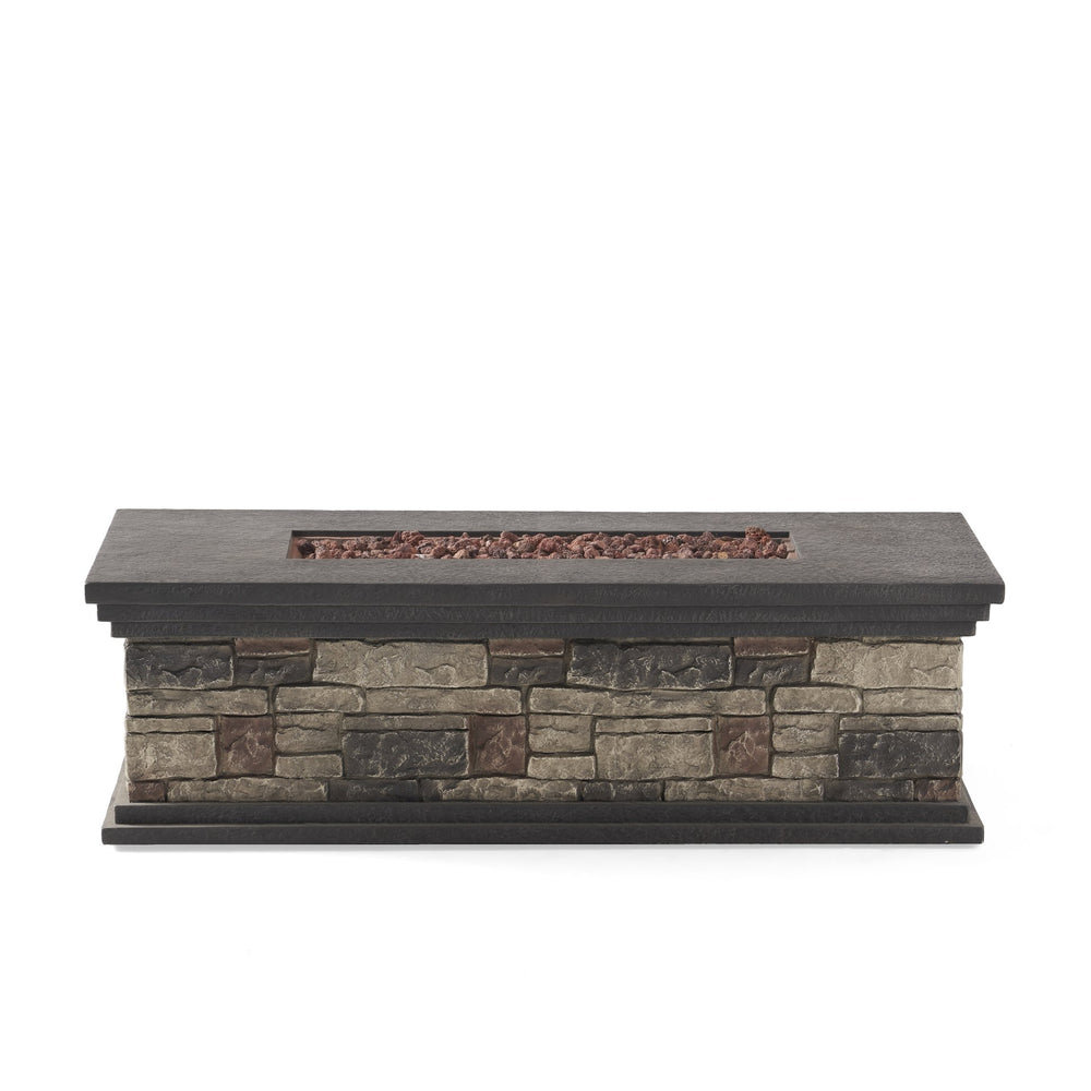 English Elm Rectangle Mgo Propane Fire Pit Faux Stone Finish 50000 Btu Outdoor Patio Centerpiece 63692.00-50K