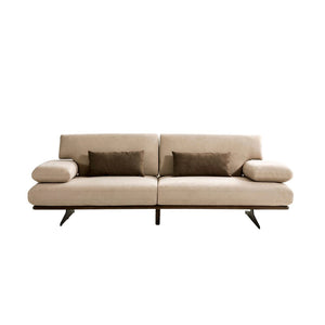 Pasargad Delano Beige Faux Suede Sofa With Versatile Sliding Backrest & Armrest For Modern Living Dark Beige Faux Suede Pslm-010