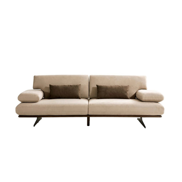 Pasargad Delano Beige Faux Suede Sofa With Versatile Sliding Backrest & Armrest For Modern Living Dark Beige Faux Suede Pslm-010