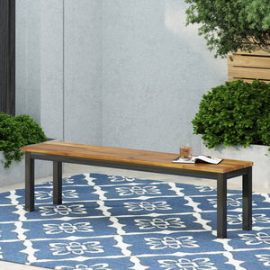 English Elm Lindsey Outdoor Acacia Wood Slat Bench with Metal Base for Patio and Garden Spaces 71986.00MP1