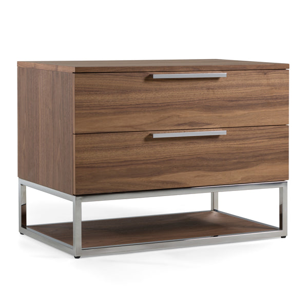Vig Furniture Modrest Helenora Nightstand - Chic Walnut Design With Stainless Steel Accents For Modern Bedrooms Walnut  Vgvc-mb1502-wal