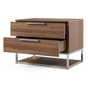 Vig Furniture Modrest Helenora Nightstand - Chic Walnut Design With Stainless Steel Accents For Modern Bedrooms Walnut  Vgvc-mb1502-wal