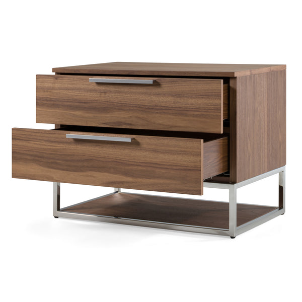 Vig Furniture Modrest Helenora Nightstand - Chic Walnut Design With Stainless Steel Accents For Modern Bedrooms Walnut  Vgvc-mb1502-wal