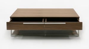 VIG Furniture Heloise Walnut Coffee Table With Soft-Close Drawers & Brushed Stainless Legs, Mid-Century Modern Chic VGBB-MK1502-CT