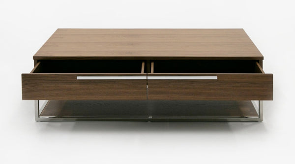 VIG Furniture Heloise Walnut Coffee Table With Soft-Close Drawers & Brushed Stainless Legs, Mid-Century Modern Chic VGBB-MK1502-CT