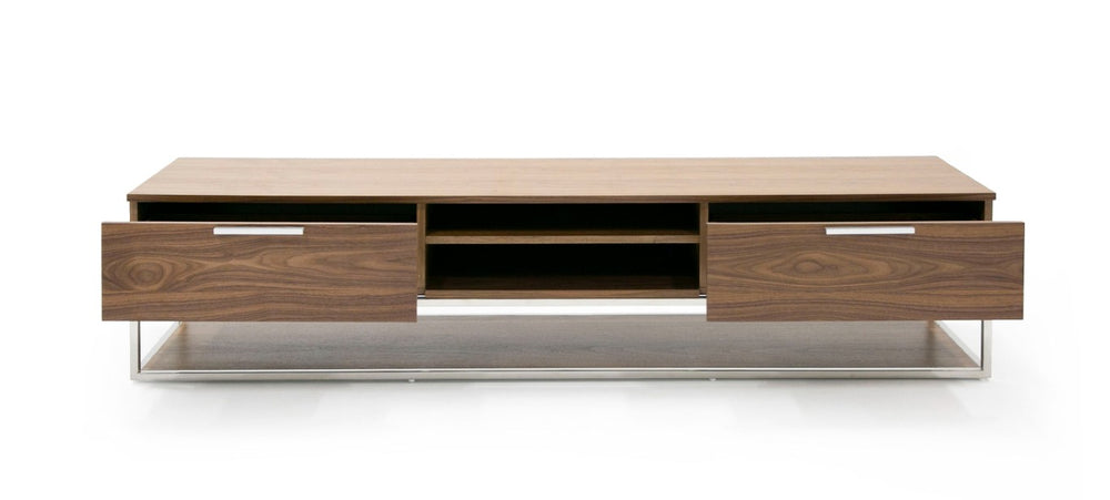 VIG Furniture Heloise Walnut Tv Stand With Stainless Steel Legs, 79" Minimal Media Console W/ Soft-Close Drawers VGBB-MK1502-TV