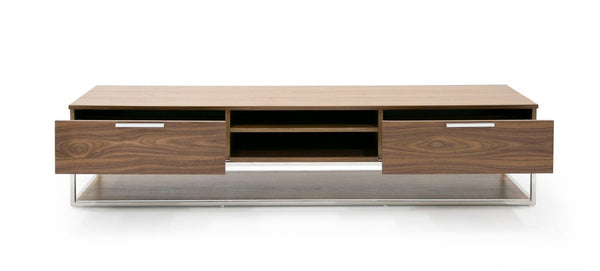 VIG Furniture Heloise Walnut Tv Stand With Stainless Steel Legs, 79" Minimal Media Console W/ Soft-Close Drawers VGBB-MK1502-TV