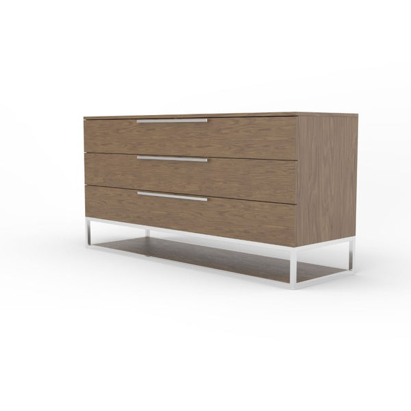 VIG Furniture Heloise Walnut Dresser With Stainless Steel Legs & Handles, 58¼"W X 18"D X 29"H — No Assembly, Organized Drawers VGBBMC1502-DRS