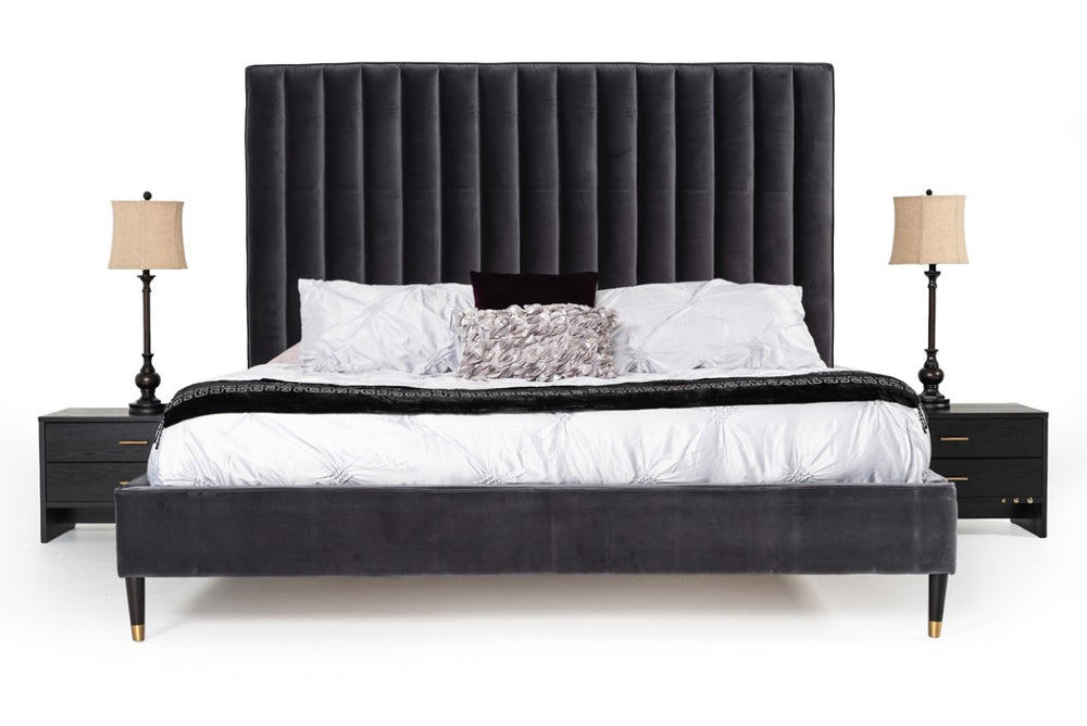 VIG Furniture Eastern Modern Hemlock Grey Velvet Bed — Sleek King Upholstered Platform With Slats, No Box Spring Needed VGKKB606-GRY-EK