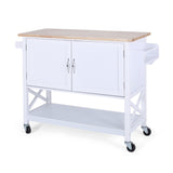 Christopher Knight Home® - Noble House - Finzer Farmhouse Kitchen Cart with Wheels, White and Natural