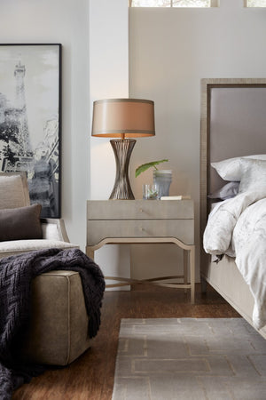 Hooker Furniture Elixir Textured Walnut Two-Drawer Nightstand With Champagne Silver Accents And Smooth-Glide Storage 5990-90016-LTWD