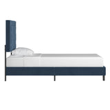 Homelegance By Top-Line Terrell Black Finish Frame with Velvet Fabric Platform Twin Bed Blue Velvet