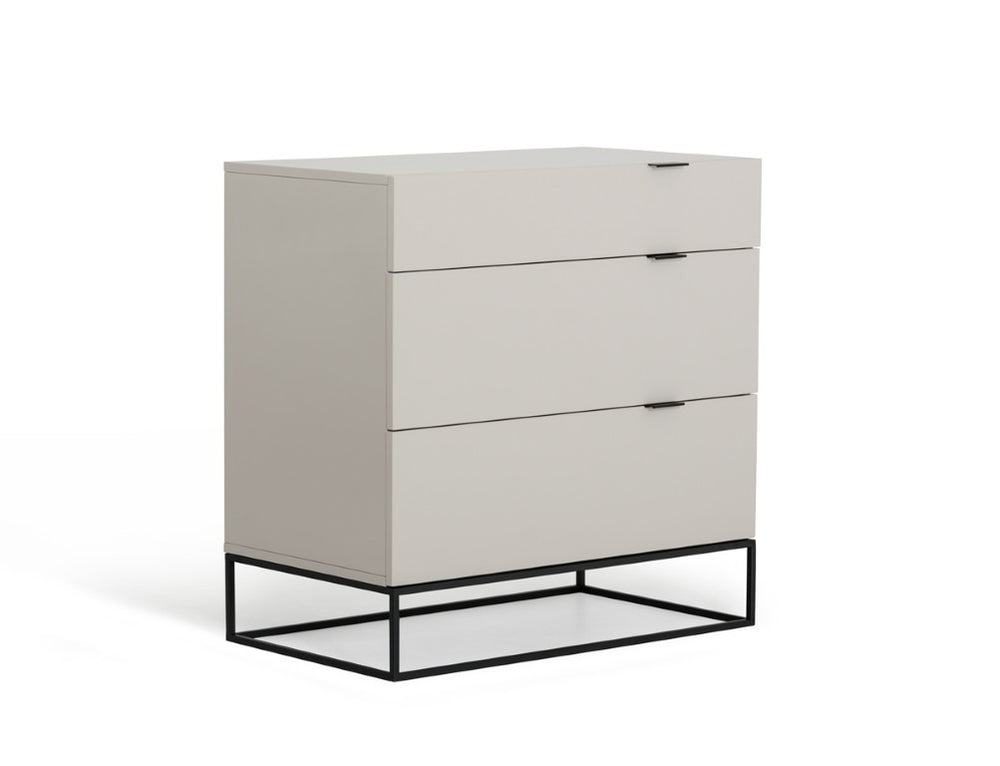 VIG Furniture Hera Glossy Grey Dresser With Walnut Interiors, 3 Smooth‑Glide Drawers & Black Metal Legs (W32") VGCNHERA-DRESSER