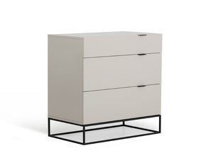 VIG Furniture Hera Glossy Grey Dresser With Walnut Interiors, 3 Smooth‑Glide Drawers & Black Metal Legs (W32") VGCNHERA-DRESSER