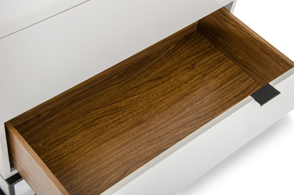 VIG Furniture Hera Glossy Grey Dresser With Walnut Interiors, 3 Smooth‑Glide Drawers & Black Metal Legs (W32") VGCNHERA-DRESSER