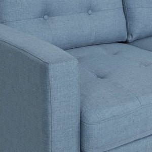 English Elm Jenny Button Tufted Waffle Stitch Fabric Sofa with Tapered Rubberwood Legs for Living Rooms 66890.00ABLU_66890.00BBLU