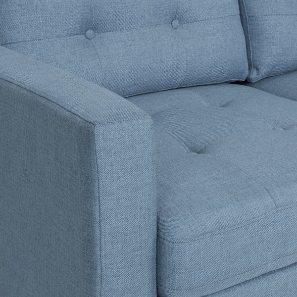 English Elm Jenny Button Tufted Waffle Stitch Fabric Sofa with Tapered Rubberwood Legs for Living Rooms 66890.00ABLU_66890.00BBLU