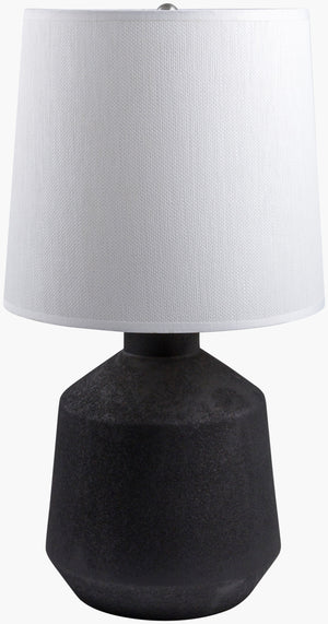 Surya Heuvelton Elegant 24" Ceramic Accent Table Lamp With Classic Paper Shade For Timeless Sophistication Body, Black,Shade, White,Finial, Metallic ,Silver,Harp, Metallic ,Nickel,Cord, Translucent Ceramic,Paper,Paper,Nickel Heu-001