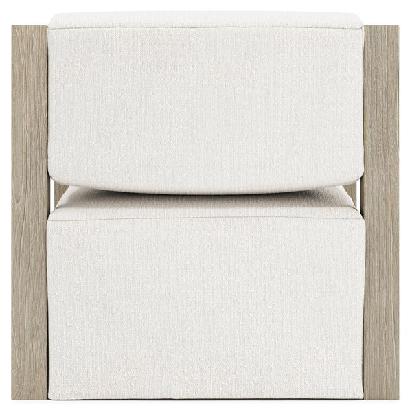 Bernhardt Bernhardt Leilani Outdoor Swivel Chair Sea Oat Finish — Teak Sculptural Arms, 360° Hidden Swivel, Uv-Rated Fabric - Made to Order O4317SA