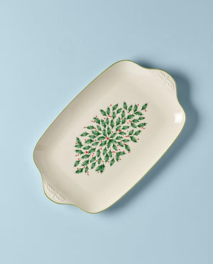 Lenox Holiday Large Serving Platter Red & Green, IVORY STONEWARE 886163