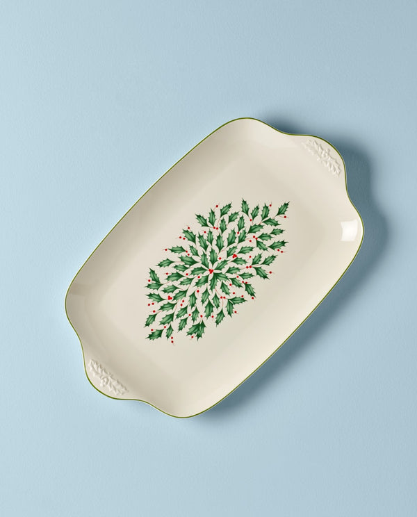 Lenox Holiday Large Serving Platter Red & Green, IVORY STONEWARE 886163