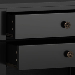 English Elm Carlton Bedside Table - Solid Wood In Black Finish With Spacious Drawers & Open Shelf For Storage B136P158573