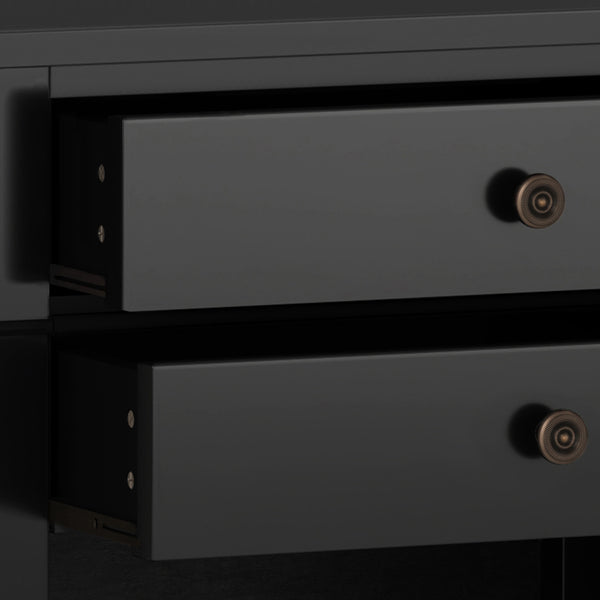 English Elm Carlton Bedside Table - Solid Wood In Black Finish With Spacious Drawers & Open Shelf For Storage B136P158573