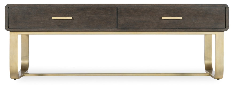 Hooker Furniture Commerce Metropolitan Cocktail Table With Dark Oak Veneer, Gold Accents, Soft-Close Drawers, 52" 7228-80185-85