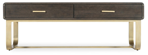 Hooker Furniture Commerce Metropolitan Cocktail Table With Dark Oak Veneer, Gold Accents, Soft-Close Drawers, 52" 7228-80185-85