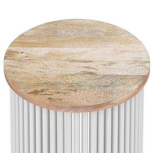 English Elm Demy Accent Table with Sustainable Mango Wood Top and Slatted Metal Base — Compact, Durable Style Light Brown B136P158993