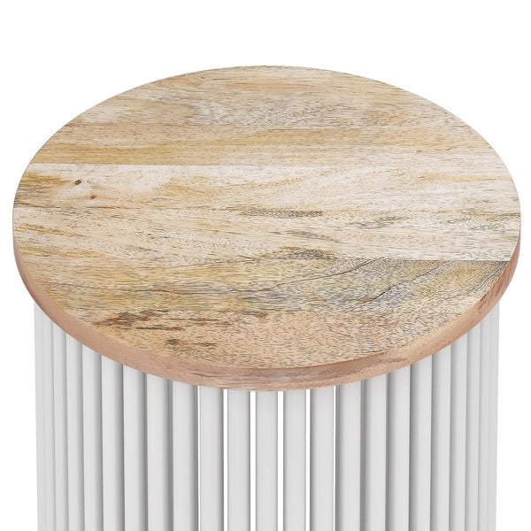 English Elm Demy Accent Table with Sustainable Mango Wood Top and Slatted Metal Base — Compact, Durable Style Light Brown B136P158993
