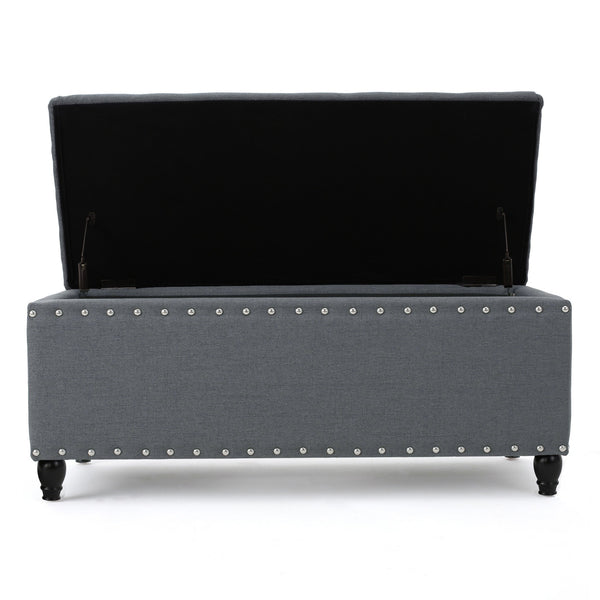 English Elm Storage Ottoman Bench with Hinged Lid Padded Seat Living Room Coffee Table 60581.00CCL