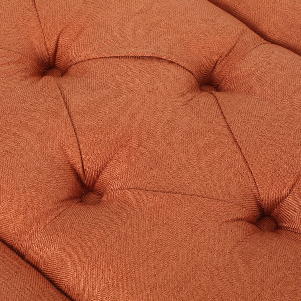 English Elm Christopher Knight Home® - Ottoman 50" Orange Button-Tufted Upholstered Bench with Storage, Birch Legs, Modern Accent Seat 59075.00ORG