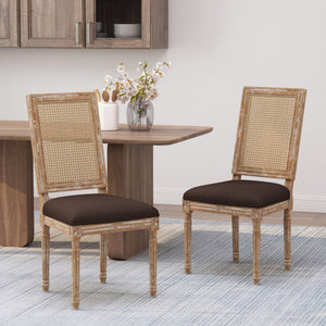 English Elm Dining Chair Set of Two with Cane Back Fluted Legs and Upholstered Seat French Style 71238.00BRNNTL
