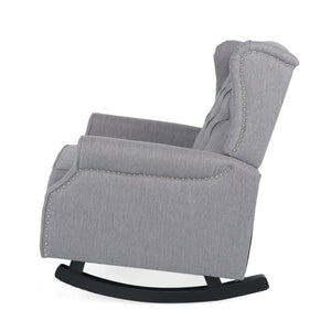 English Elm Christopher Knight Home® - ROCKING Chair Grey Fabric Wingback with Button-Tufted Diamond Stitch, Birch Rockers for Cozy Relaxation 72153.00GRY