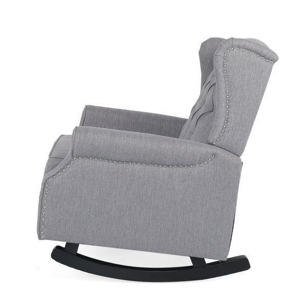 English Elm Christopher Knight Home® - ROCKING Chair Grey Fabric Wingback with Button-Tufted Diamond Stitch, Birch Rockers for Cozy Relaxation 72153.00GRY