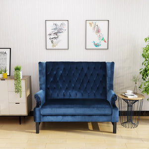 Christopher Knight Home® - Noble House - Nolie High Back Tufted Winged Cobalt Velvet Loveseat