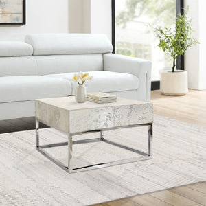 Pasargad Home Safari Collection Silver Foil Cowhide Coffee Table - Luxurious Modern Design For Any Space Silver Cowhide & Steel Pgn-1319