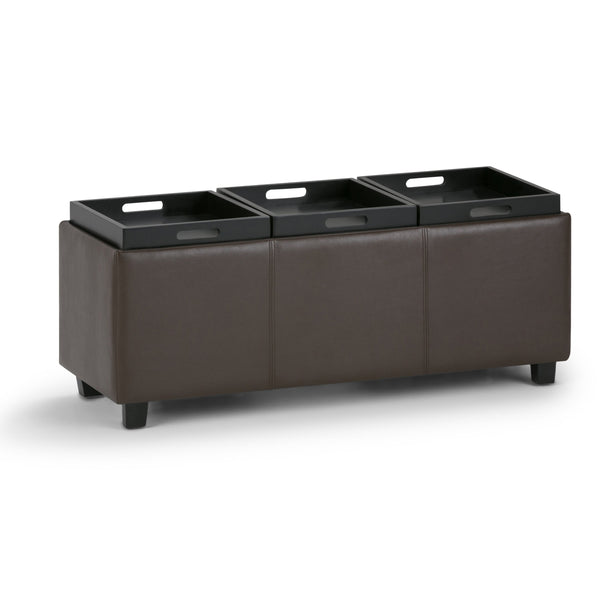 English Elm Avalon Chocolate Brown Storage Ottoman – Stylish Faux Leather With Hidden Storage & Serving Trays B136P158110