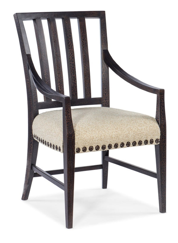 Hooker Furniture Big Sky Arm Chair With Saxony Porcelain Seat, Charred Timber Distressed Finish, Rustic Nailhead Trim 6700-75400-98